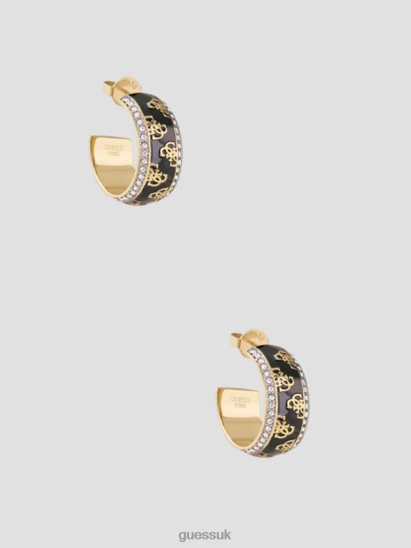 GUESS Women Quattro G Hoop Earrings Yellow Gold/Black Accessory V28V63855