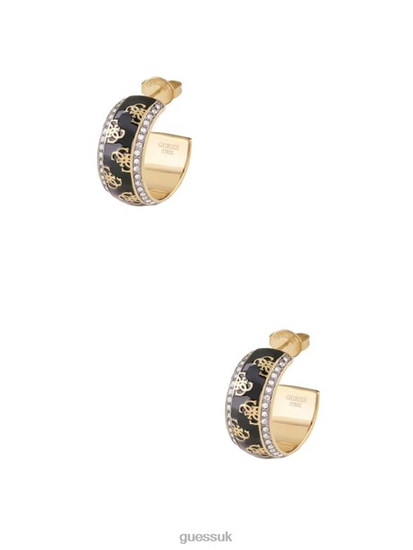 GUESS Women Quattro G Hoop Earrings Yellow Gold/Black Accessory V28V63855