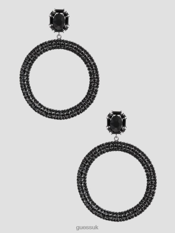 GUESS Women Rhinestone Statement Hoop Earrings Black Snakeskin Accessory V28V63910