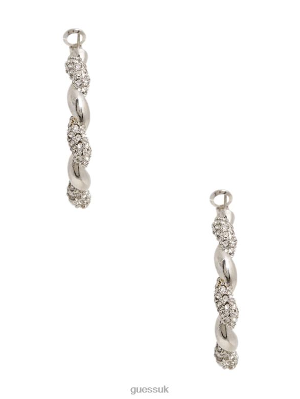 GUESS Women Rhinestone Twist Hoop Earrings Silver Accessory V28V63835