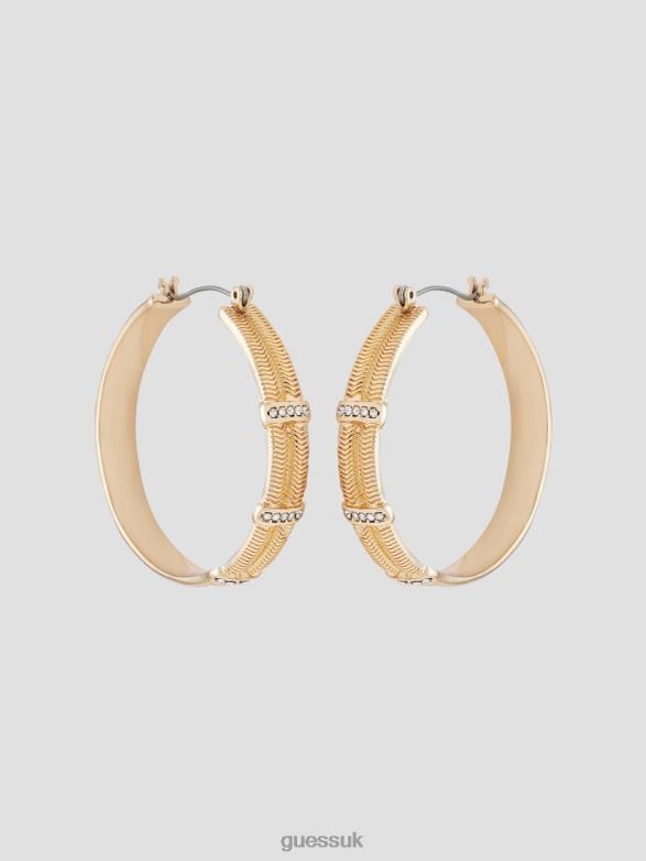 GUESS Women Textured Crystal Hoop Earrings Gold Accessory V28V63850