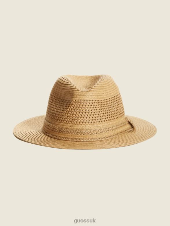 GUESS Women Bora Straw Panama Hat White Accessory V28V63792