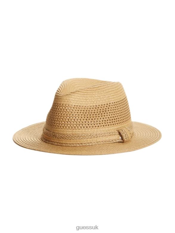 GUESS Women Bora Straw Panama Hat White Accessory V28V63792
