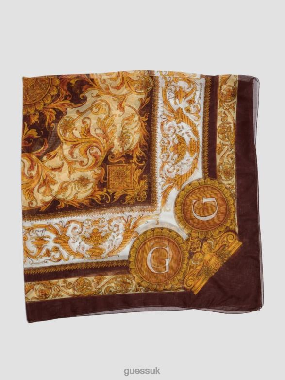 GUESS Women Eryn Sheer Silk Scarf Brown Accessory V28V63790