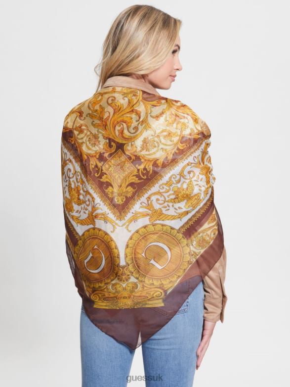 GUESS Women Eryn Sheer Silk Scarf Brown Accessory V28V63790