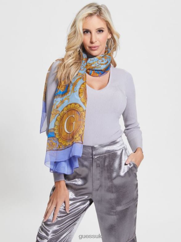 GUESS Women Eryn Sheer Silk Scarf Powder Blue Accessory V28V63783