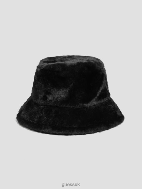 GUESS Women Faux-Fur Bucket Hat Black Snakeskin Accessory V28V63805