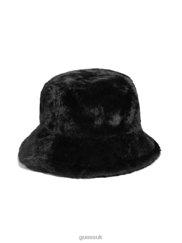 GUESS Women Faux-Fur Bucket Hat Black Snakeskin Accessory V28V63805