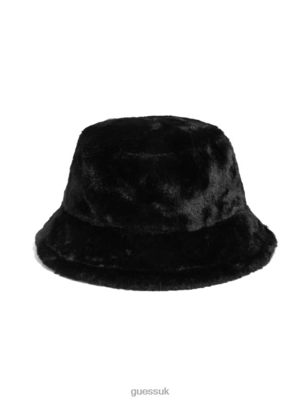 GUESS Women Faux-Fur Bucket Hat Black Snakeskin Accessory V28V63805