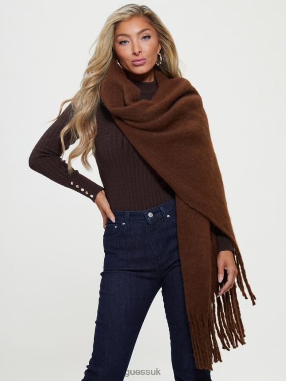 GUESS Women Kellie Blanket Scarf Chocolate Accessory V28V63821