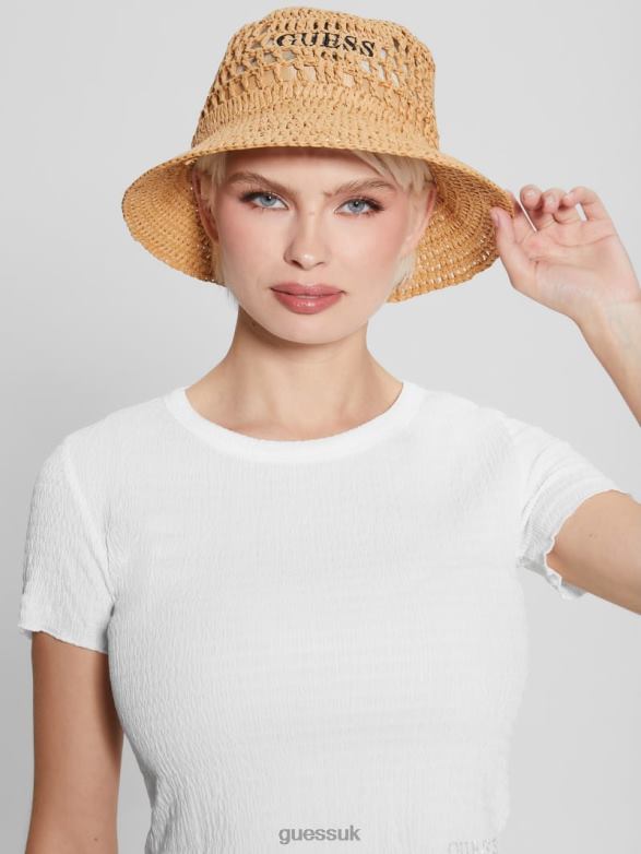 GUESS Women Mirage Straw Bucket Hat White Accessory V28V63782