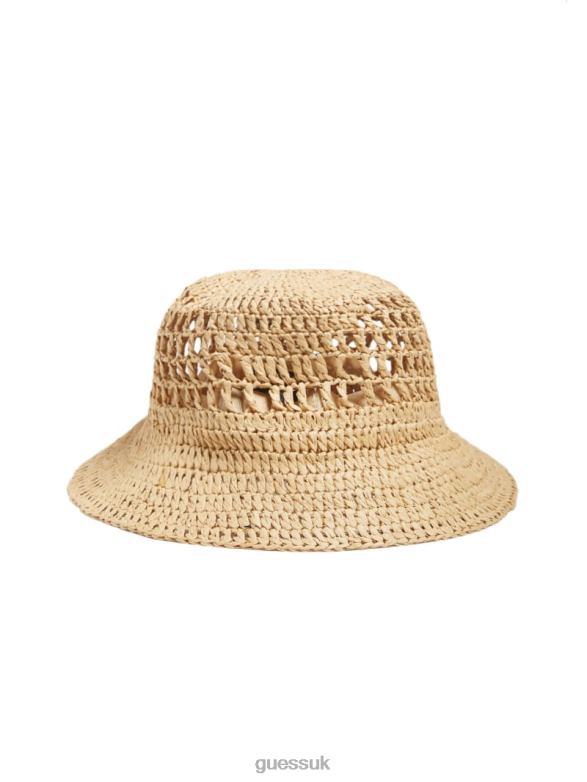 GUESS Women Mirage Straw Bucket Hat White Accessory V28V63782