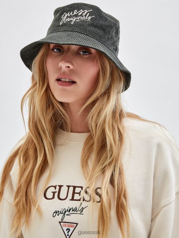 GUESS Women Originals Corduroy Bucket Hat Peyote Green Accessory V28V63806
