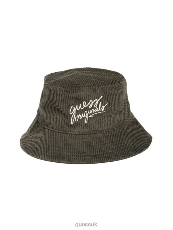 GUESS Women Originals Corduroy Bucket Hat Peyote Green Accessory V28V63806