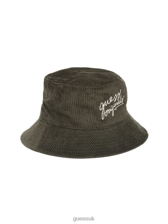 GUESS Women Originals Corduroy Bucket Hat Peyote Green Accessory V28V63806