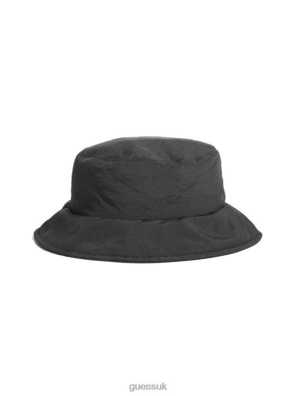 GUESS Women Puffer Bucket Hat Black Snakeskin Accessory V28V63816