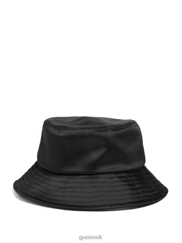 GUESS Women Satin Bucket Hat Black Floral Print Accessory V28V63786