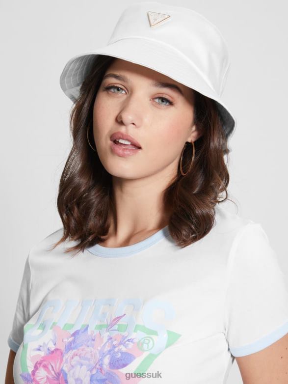 GUESS Women Satin Bucket Hat White Multi Accessory V28V63777