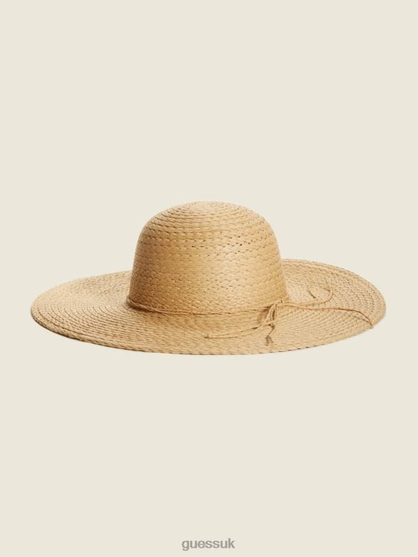 GUESS Women Vera Floppy Straw Hat White Accessory V28V63820