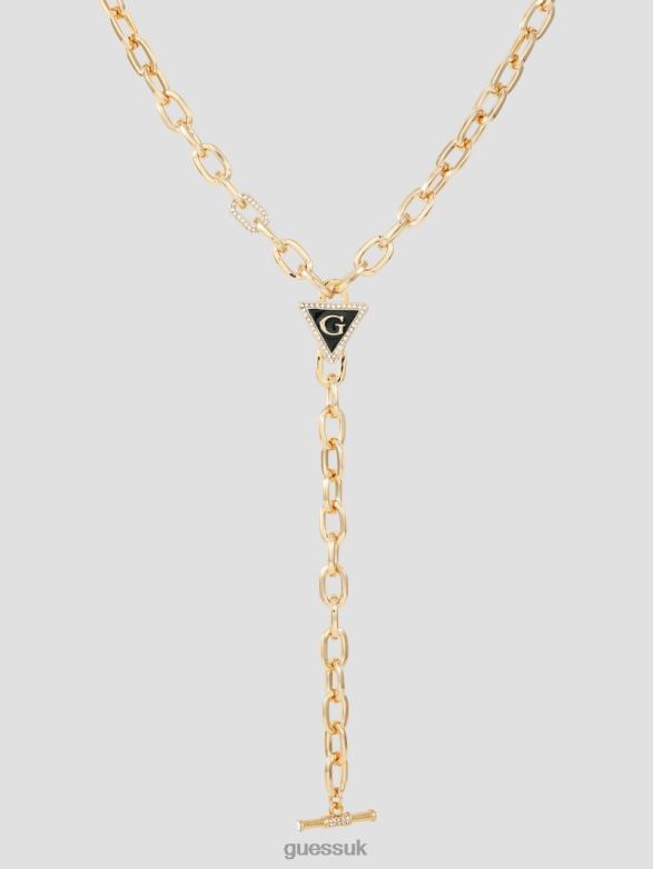 GUESS Women G Triangle Y Necklace Gold-Tone and Black Accessory V28V63827