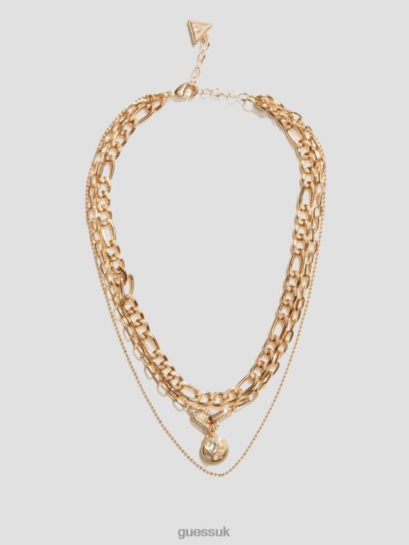 GUESS Women Logo Charm Layered Necklace Gold Accessory V28V63851