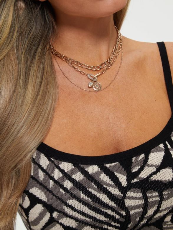 GUESS Women Logo Charm Layered Necklace Gold Accessory V28V63851