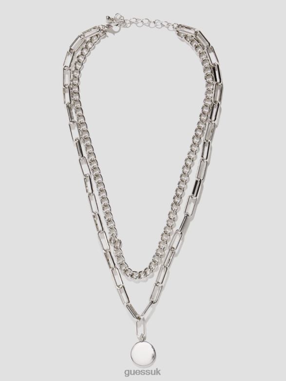 GUESS Women Multi-Chain Pendant Necklace Silver Accessory V28V63845