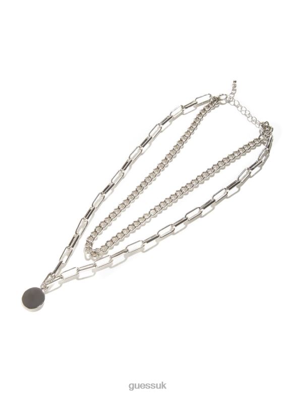 GUESS Women Multi-Chain Pendant Necklace Silver Accessory V28V63845