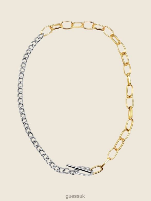 GUESS Women Multi-Tone Mixed Chain-Link Necklace Multi Green Pink White Accessory V28V63940
