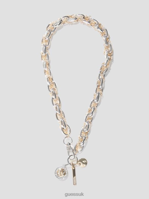 GUESS Women Quattro G Charm Mixed Chain Necklace Silver Accessory V28V63848