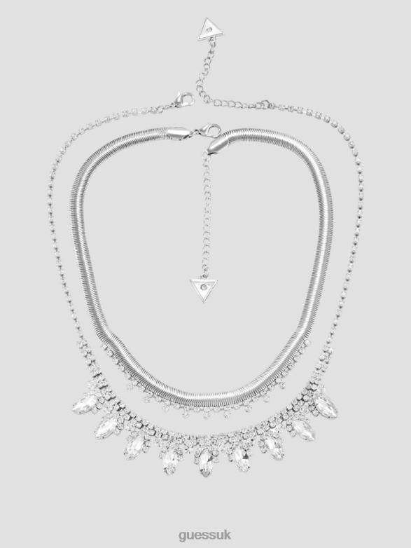 GUESS Women Stone Crystal Collar Necklace Silver Accessory V28V63877