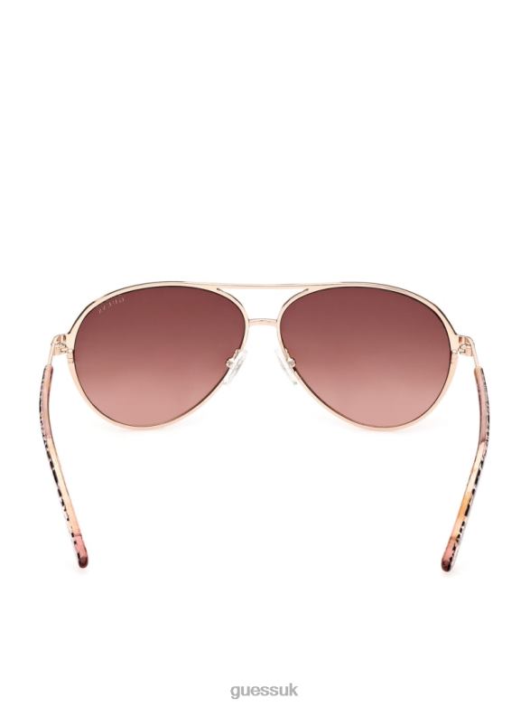 GUESS Women Animal Print Aviator Sunglasses Rosegold Accessory V28V63687