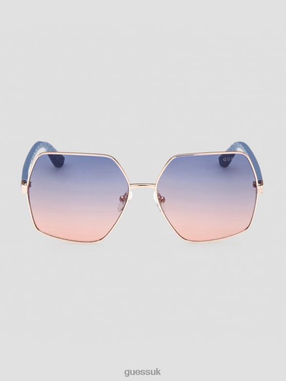 GUESS Women Aurora Oversized Trim Sunglasses Shiny Rose Gold/Gradient Accessory V28V63762