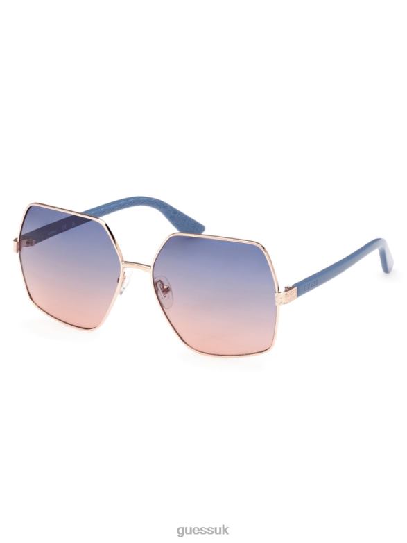 GUESS Women Aurora Oversized Trim Sunglasses Shiny Rose Gold/Gradient Accessory V28V63762