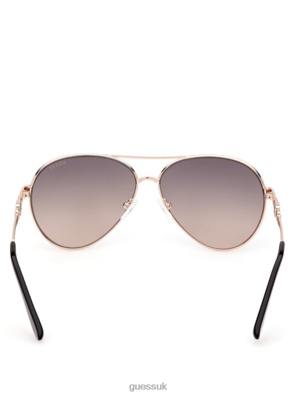 GUESS Women Aurora Oversized Trim Sunglasses Shiny Rose Gold/Gradient Accessory V28V63762