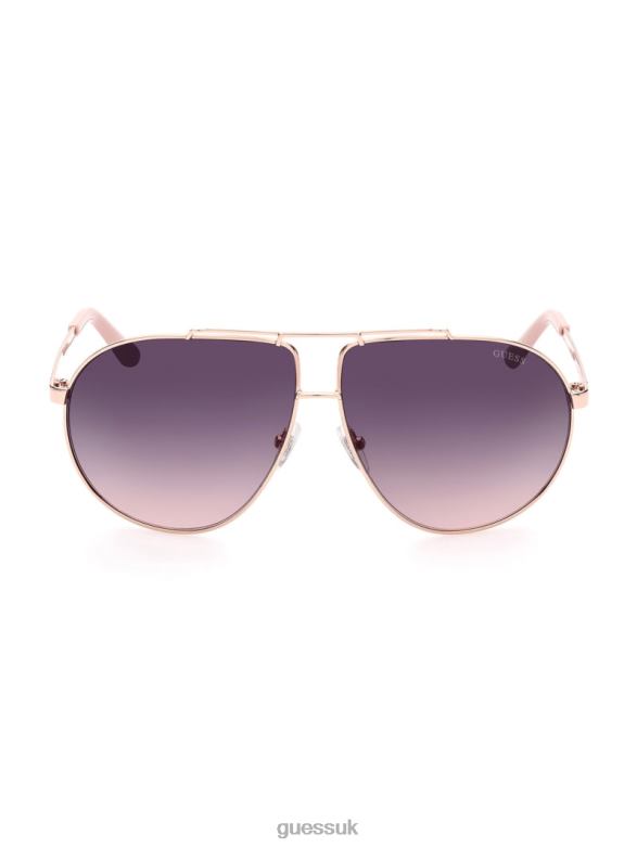 GUESS Women Aviator Metal Sunglasses White/Gold Accessory V28V63698