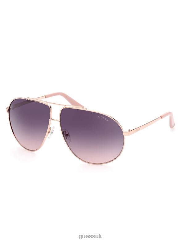 GUESS Women Aviator Metal Sunglasses White/Gold Accessory V28V63698