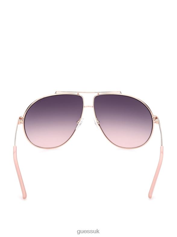 GUESS Women Aviator Metal Sunglasses White/Gold Accessory V28V63698