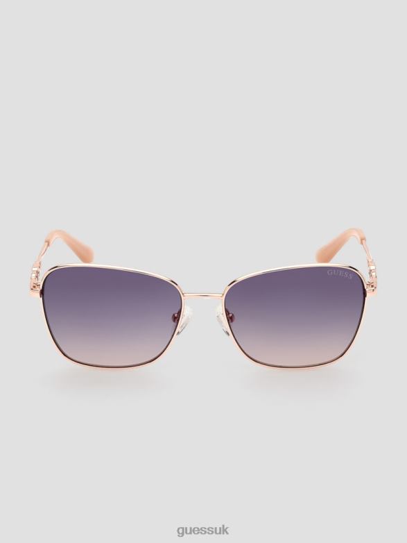 GUESS Women Butterfly Metal Colored Trim Sunglasses Shiny Rose Gold/Gradient Accessory V28V63663