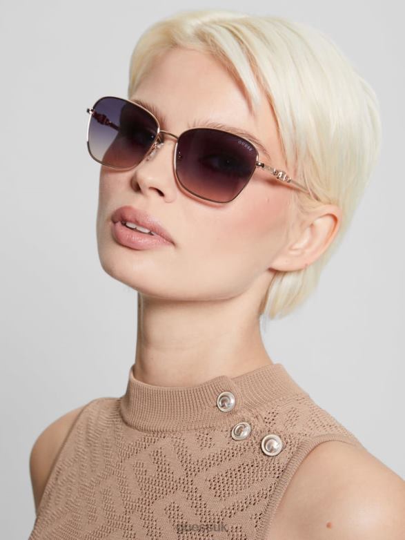 GUESS Women Butterfly Metal Colored Trim Sunglasses Shiny Rose Gold/Gradient Accessory V28V63663
