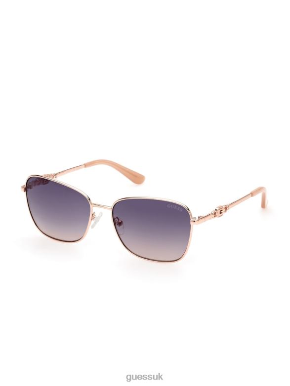 GUESS Women Butterfly Metal Colored Trim Sunglasses Shiny Rose Gold/Gradient Accessory V28V63663