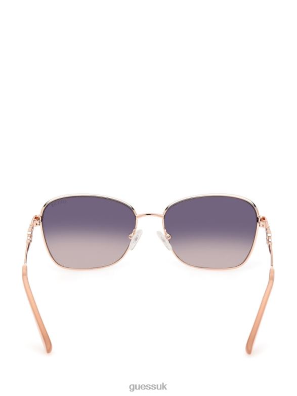 GUESS Women Butterfly Metal Colored Trim Sunglasses Shiny Rose Gold/Gradient Accessory V28V63663