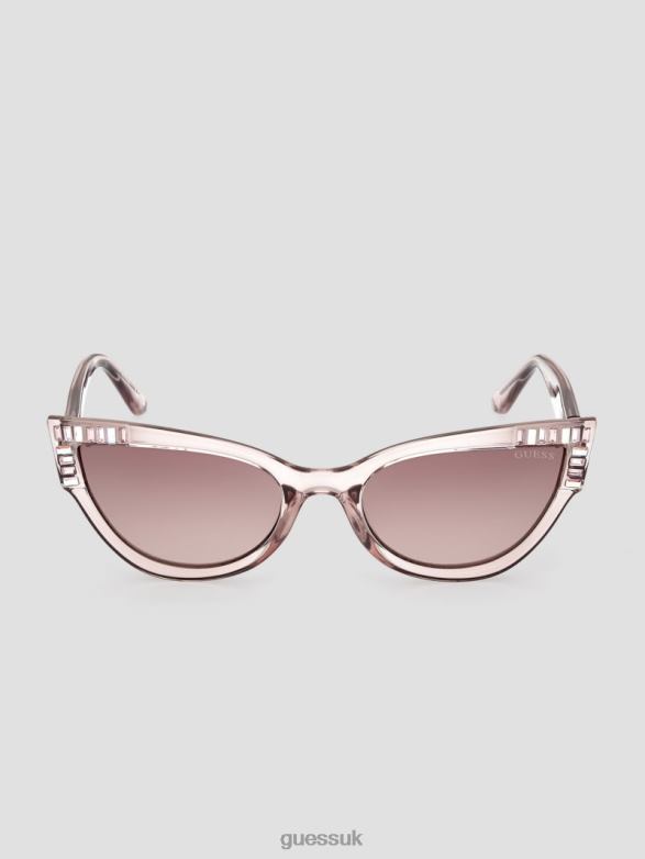 GUESS Women Cateye Plastic Stone Sunglasses Nude Accessory V28V63653
