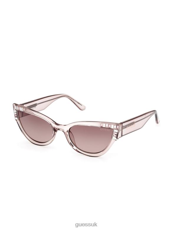 GUESS Women Cateye Plastic Stone Sunglasses Nude Accessory V28V63653