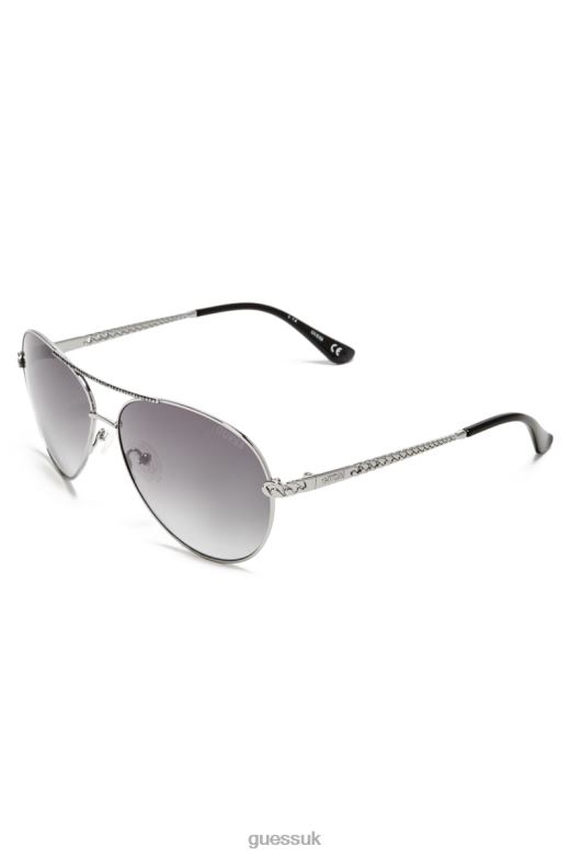 GUESS Women Catherine Rhinestone Aviator Sunglasses Beat Up Wash Accessory V28V63701