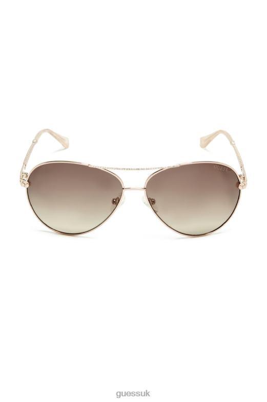 GUESS Women Catherine Rhinestone Aviator Sunglasses Rose Gold Accessory V28V63711