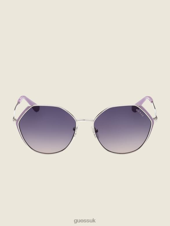 GUESS Women Colored Temple Geometric Sunglasses Wht/Silver Accessory V28V63732