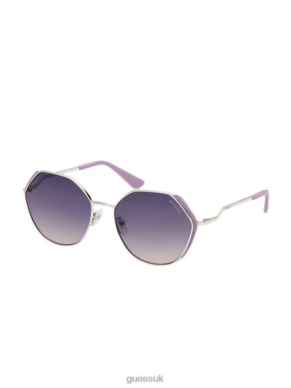 GUESS Women Colored Temple Geometric Sunglasses Wht/Silver Accessory V28V63732
