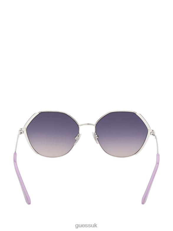 GUESS Women Colored Temple Geometric Sunglasses Wht/Silver Accessory V28V63732