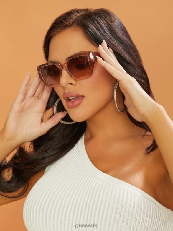 GUESS Women Emilia Geometric Plastic Sunglasses Brown Accessory V28V63681